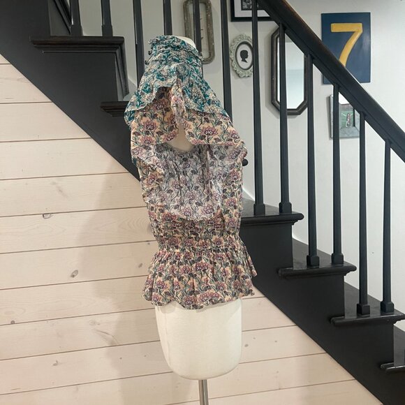 014 Anthropologie Let Me Be High Neck Printed Peasant Blouse NWOT Size XXS - Picture 9 of 14